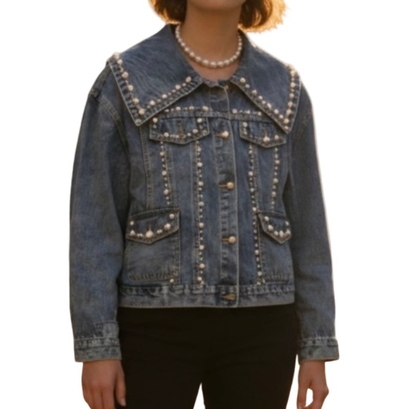 #A002   Pearl Embellished Denim Jacket – Size L – New without Tag - Picture 14 of 14
